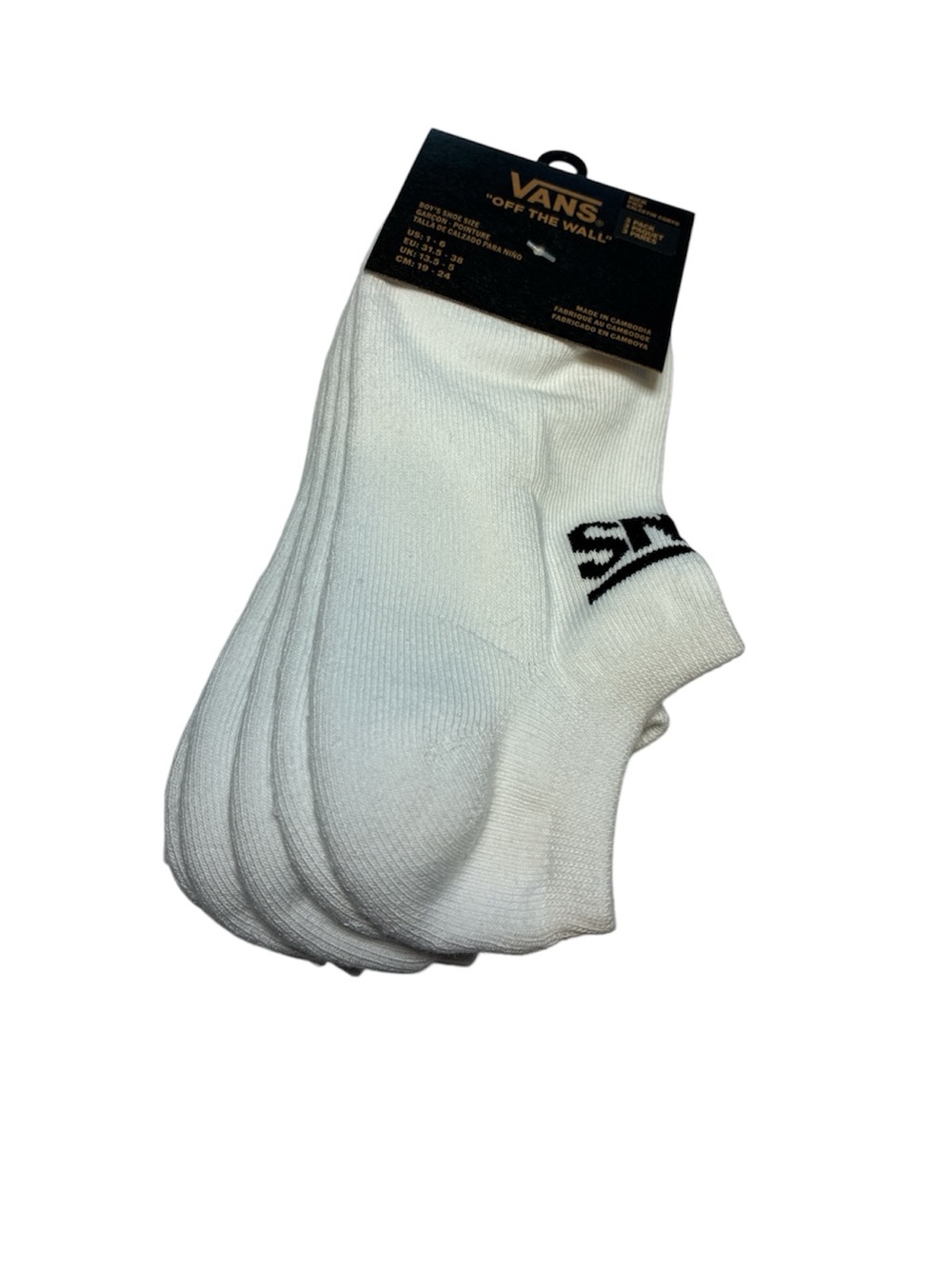Vans White Low-Cut Athletic Socks - 6 Pack kids shoe size 1-6 new